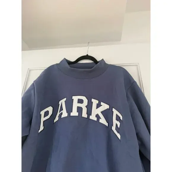 Parke Varsity Pullover Sweatshirt Blue Mockneck Lettering Patch - Picture 4 of 7